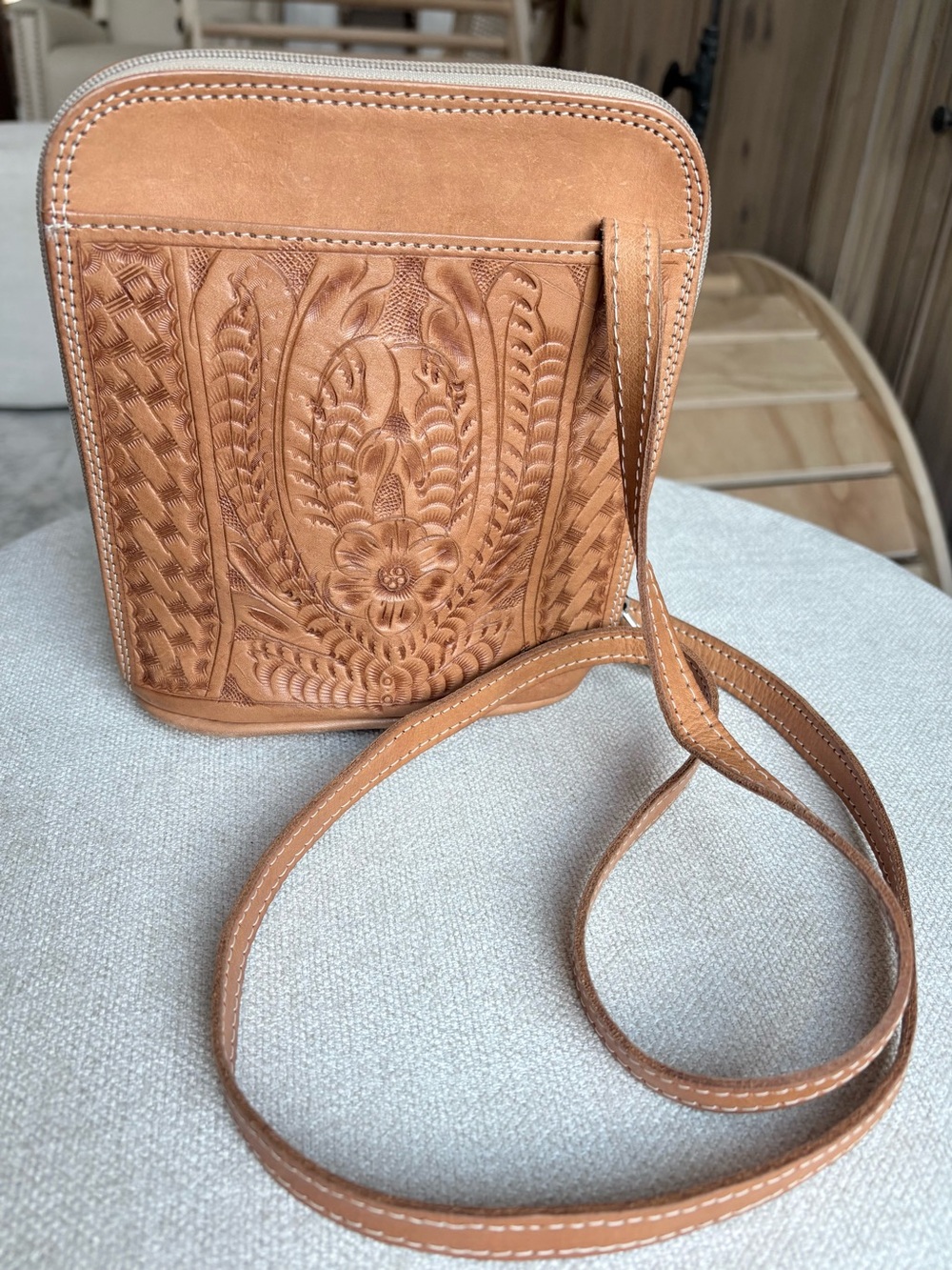 Hand-Tooled Leather Crossbody Bag